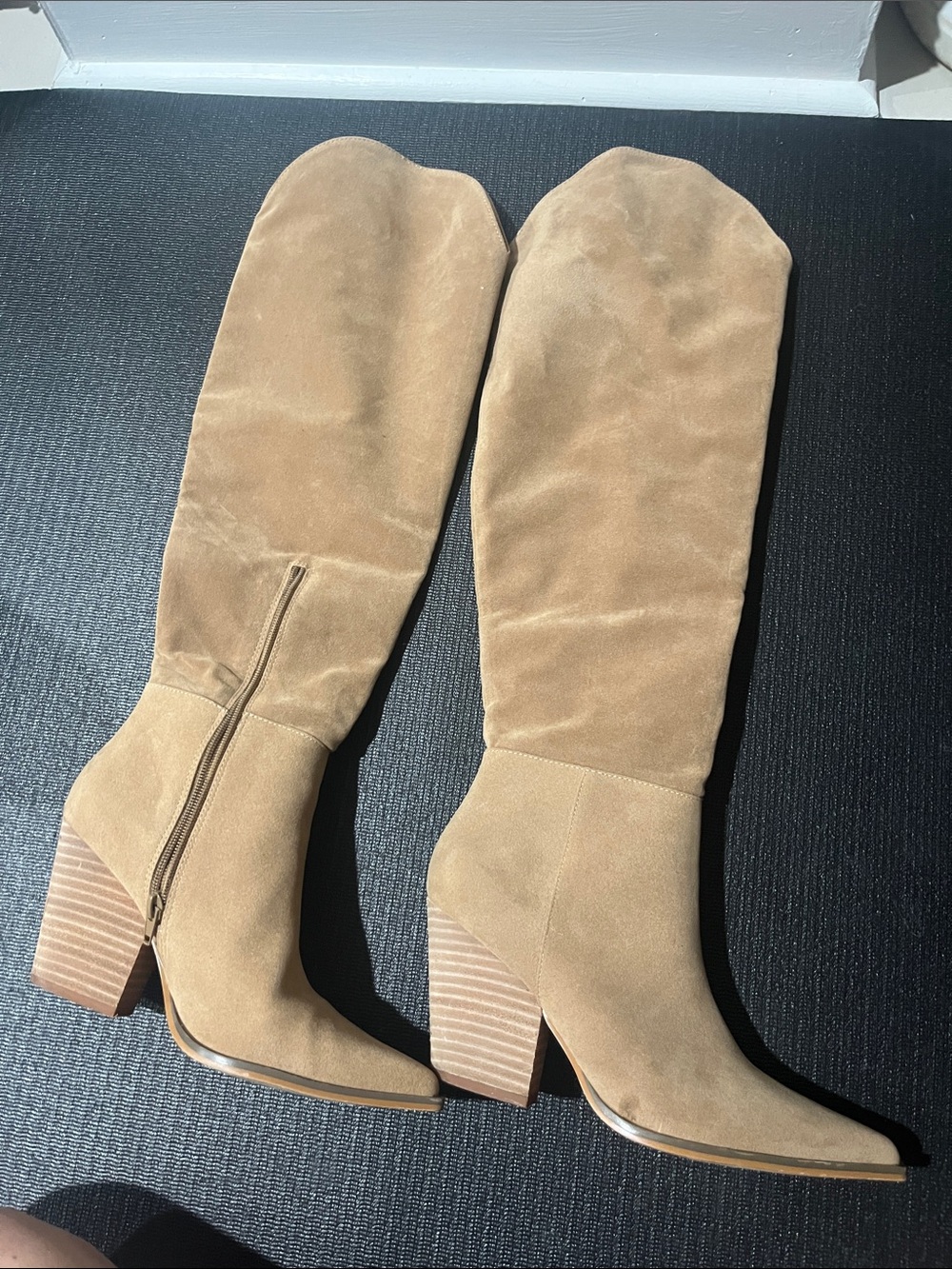 Over-the-Knee Suede Block Heel Boots in Camel